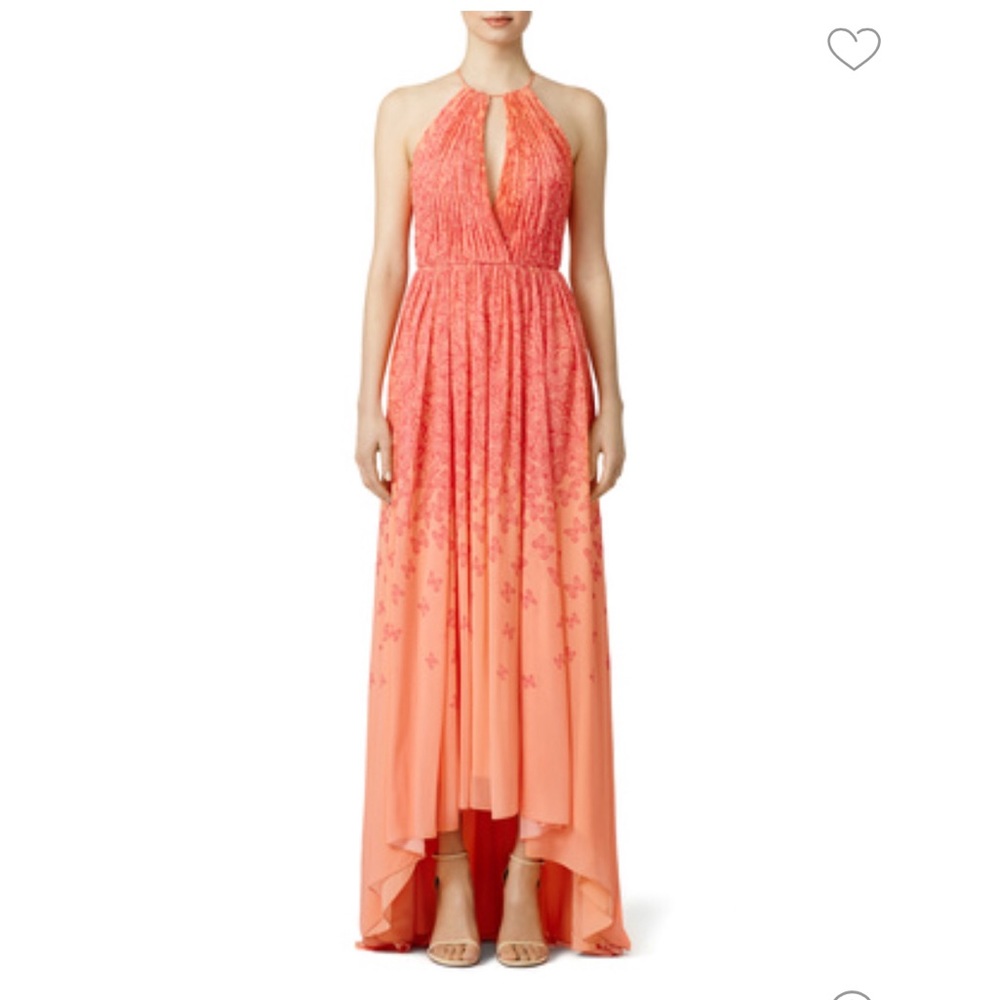 Badgley Mischka coral falling butterfly maxi